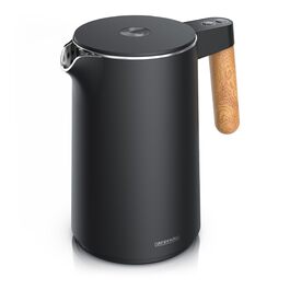 Електричний чайник Arendo з регулюванням температури, 1.5 л, нержавіюча сталь, подвійні стінки, BPA Free, з підігрівом, чорний матовий, з індикатором температури