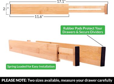 Bamboo Drawer Dividers for Kitchen - Organizational Set of 4 - Spring-Loaded Adjustable & Expandable Drawer Organization