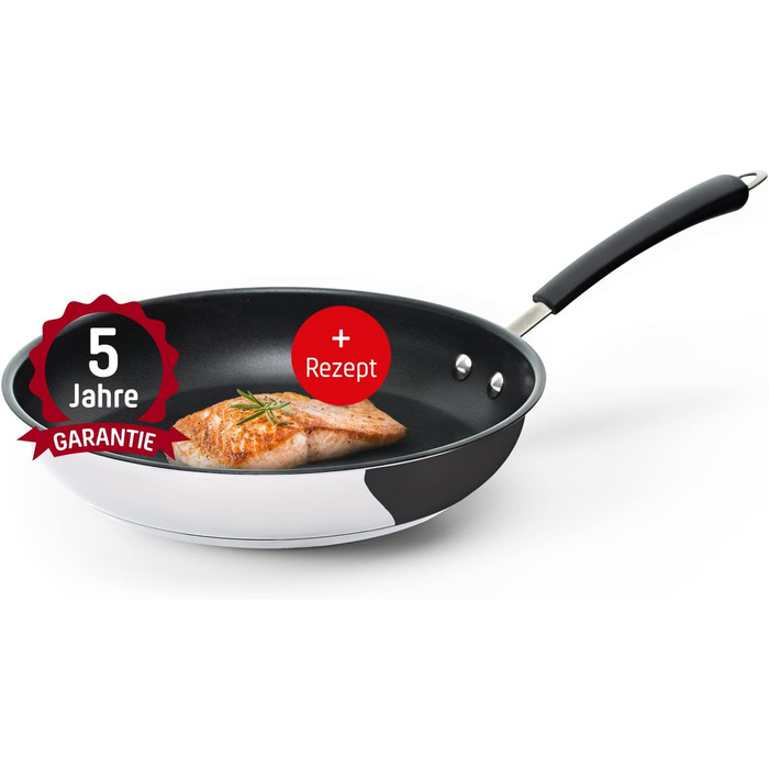 Сковорода Coolinato 28 см з антипригарним покриттям, нержавіюча сталь, для плити (газ, кераміка, електро), індукції та духовки