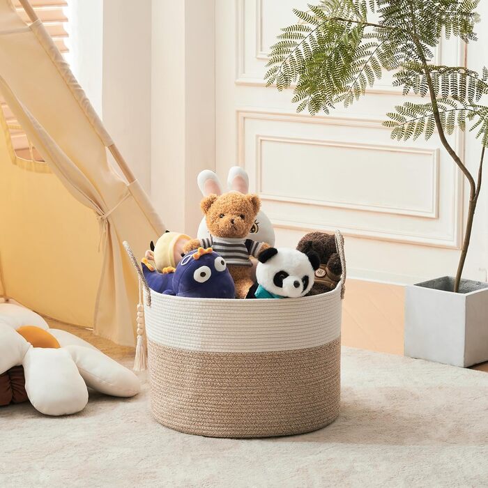 YOUDENOVA Woven Laundry Basket Large 65L Basket Storage Basket Blanket Toy Basket for Living Room Children's Room Storage Basket Laundry Collector 50x33 Brown