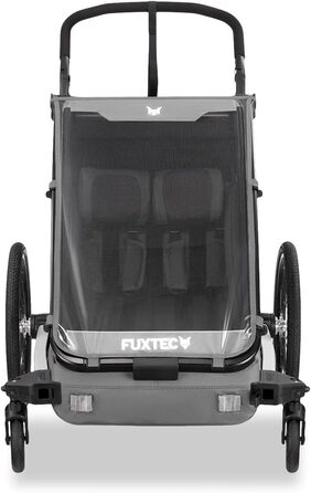 Причіп для велосипеда Fuxtec Sportfux на 2 місця, з багажником, відбивачами, ручкою-штовхачем, захистом від дощу та сонця, складний, фіолетовий FX-FA1 (сірий)