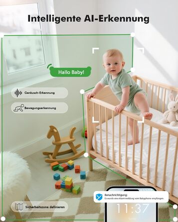 Дитячий відеоняня YESIMOM з камерою 1080P HD, PTZ 360°, Wi-Fi, монітор 4.3