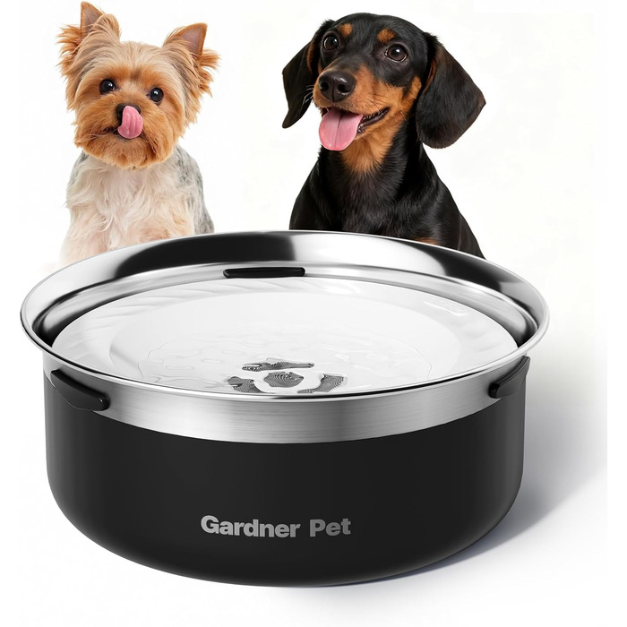 Миска для води для собак Gardner Pet, не проливається, з нержавіючої сталі, 2L, чорна
