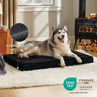 BEDSURE Orthopedic Dog Bed - Large Dogs - 89x56x8cm Washable Dog Bed with 2 in 1 Memory Foam, Cozy Dog Mat Dog Mattress, (L 89 x W 56 x H 8 cm, Black)