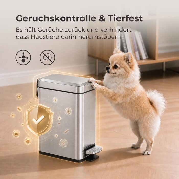 Сміттєвий кошик для ванної кімнати з педаллю та Soft-Close кришкою, 5 л, нержавіюча сталь, чорний
