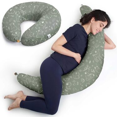 Подушка для вагітних та годування Niimo® XXL 2-в-1 для сну на боці, колір Sage Green Forest