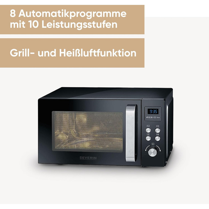 Мікрохвильова піч Severin 3-в-1 з грилем та конвекцією, 25л, чорна, MW 7752