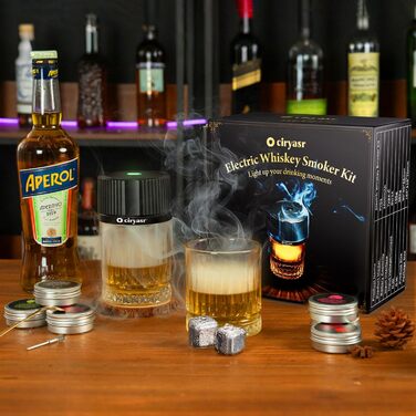 Набір для копчення віскі CIRYASR, електричний, без бутану, з 6 смаками дерев'яної стружки, RGB підсвічуванням, 2 склянки - подарунок для чоловіків