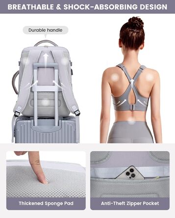 Рюкзак LOVEVOOK для жінок, 40L, ручна поклажа, для ноутбука, водонепроникний, рюкзак для подорожей, дамська сумка-мішок, 17.3 дюйми, сірий, білий, кавовий