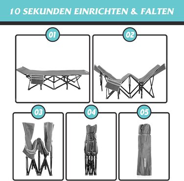 Розкладне ліжко для кемпінгу DRMOIS: велике (XXL), 81 см, вантажопідйомність 400 кг, з ізольованим килимком, сіре