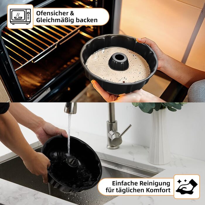 Форма для кексів Onader, карбонова сталь з антипригарним покриттям, 25,5 см, кругла, для випікання кексів, хліба, здоби, легко миється (чорна)