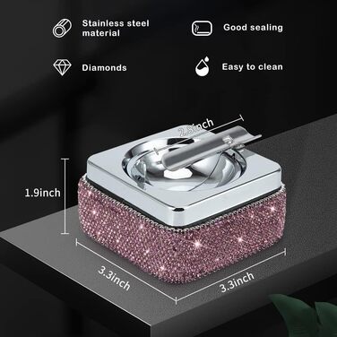 Попільничка з нержавіючої сталі з кришкою, з імітацією діамантів, фіолетового кольору. Попільничка для дому та вулиці, підставка для сигарет.