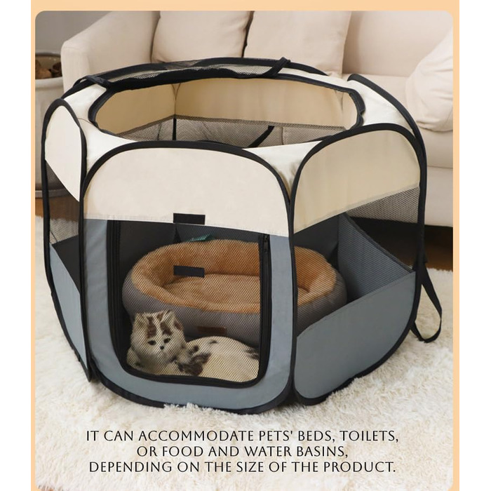 Переносний загін для собак, складаний вольєр для тварин, клітка для котів, вольєр для вагітних котів, зона для собак, розмножувальна клітка для собак, переносна клітка з сумкою (L, сірий)