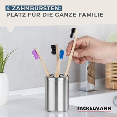 Fackelmann Soap Dispenser & Toothbrush Holder Tecno, dispenser for liquid soap made of high-quality stainless steel, holder for 4 toothbrushes, high-quality toothbrush holder (color: matte silver), quantity: 1 x 2-piece set
