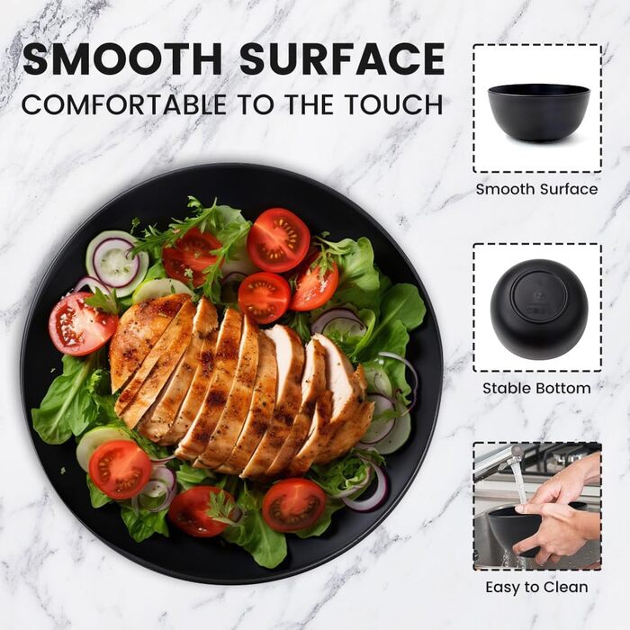 Набір мисок Bugucat для мюслі, супу та салатів, 6 шт, 1400 мл, чорного кольору