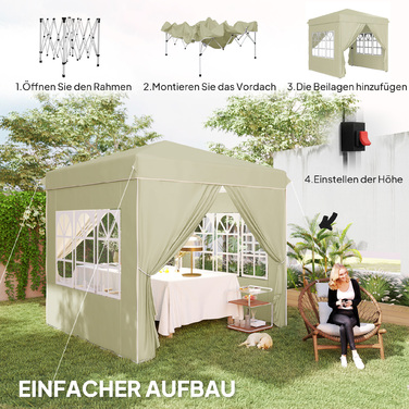 Outsunny Gazebo approx. 2.5x2.5m, water-resistant, stable, winter-proof, pop-up folding gazebo, UV protection 50+, foldable party tent, garden tent with 4 side panels, bag, garden gazebo for camping, garden, cream white | Aosom