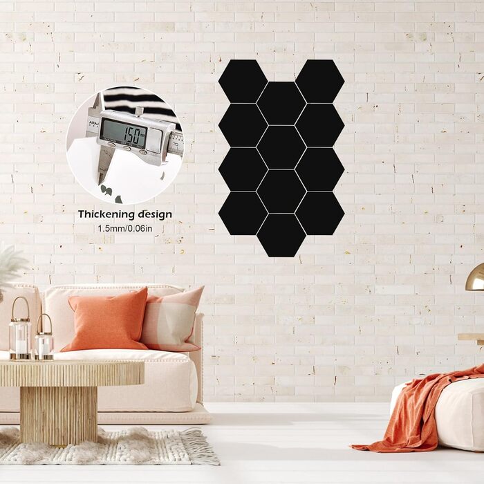 Акустичні гексагональні панелі MENAYODA (12 шт), самоклеючі звукопоглинаючі плити для стін, стелі та дверей, чорні