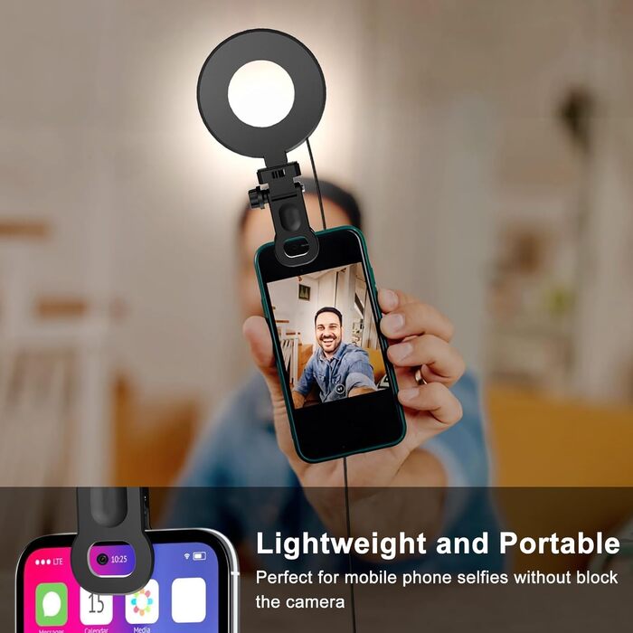 LED кільцева лампа для телефону та ноутбука, світло для селфі з 3 колірними температурами та 5 рівнями яскравості, USB світло для відеоконференцій, Zoom, YouTube, TikTok, макіяжу, фотографії, порожньою конструкцією