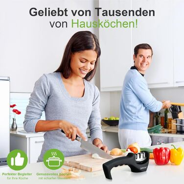 Точилка для ножів Adoric з 3 ступенями, вольфрамовий сталь, діамант, кераміка, чорна