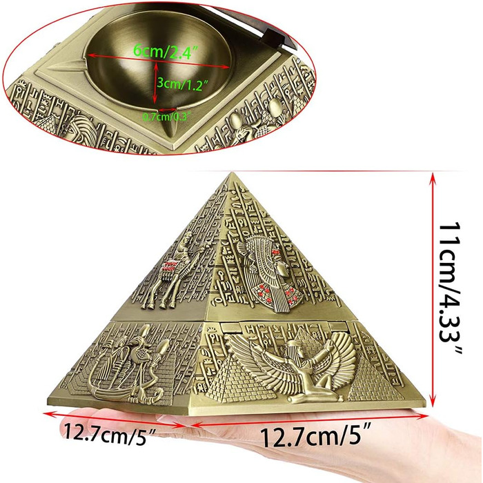BSTKEY Windproof Ashtray in Vintage Style with Lid - Pyramid Modeling Table Ashtray (Green Bronze)