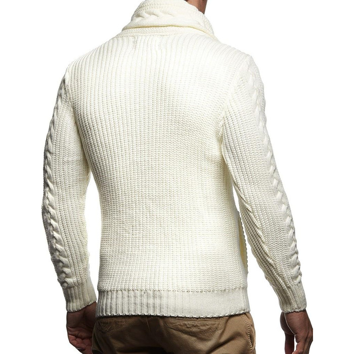 Чоловічий светр Leif Nelson з коміром-шарфом, модель LN7080, великий в'язання, чорний худі-светр, розмір XL, колір Екру