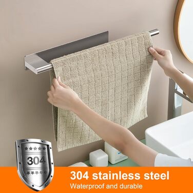 Тримач для рушників Ibergrif M34453A без свердління, 39 см, нержавіюча сталь 304, самоклеючий, срібний (39 x 6 x 4 см)