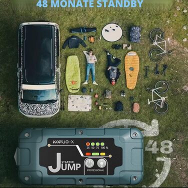 Бустер для автомобіля 7000А Jump Starter Powerbank 12V для бензинових (8л) та дизельних (6.5л) двигунів, пусковий пристрій з LED-ліхтарем та набором аксесуарів, зелений