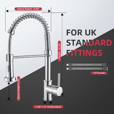 Змішувач для кухні Cobbe з висувним виливом, однорідний важіль, 2 режими розпилення, високий вилив (хром)