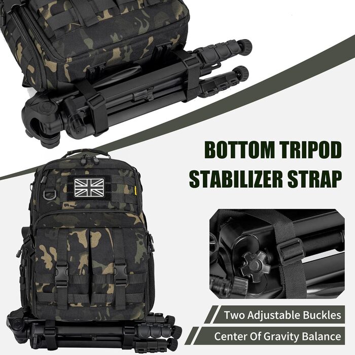 Рюкзак для камери з відділенням для ноутбука 15,6 дюймів - водонепроникний, міцний фоторюкзак для Canon, Nikon, DJI | Знімний вкладиш, кріплення для штатива, чорний камуфляж