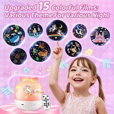 Star Projector for Kids with 15 Flashing Modes, Music Box for Baby Girls with 10 Melodies, 7-Color Night Light, Kids Night Light, Star Projector Baby Gift for Girls, Kids Room Decoration (Multicolor)