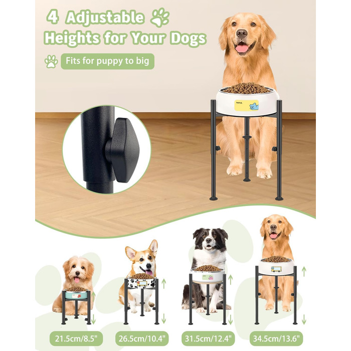 Підставка для миски для собак з принтом лапи, регульована по висоті (3 положення), металева, для маленьких, середніх та великих собак (лише підставка)