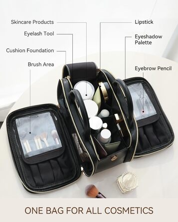 Косметичка-органайзер для подорожей, велика місткість, водонепроникна, з ручкою та кількома відділеннями (Чорний, M)