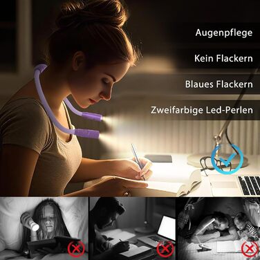 Ліхтар на шию LUXJET LED для читання, в'язання, ремонту: акумуляторний, 3 кольори, регульована яскравість (світло-ліловий)