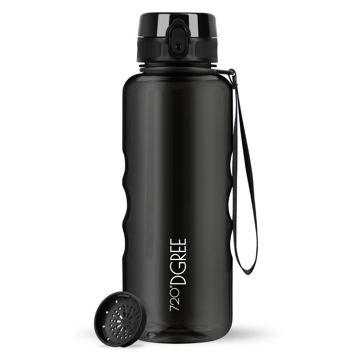Пляшка для води 720°DGREE 'uberBottle' з ситечком, Tritan, 350мл-2л, чорна. Спортивна, дитяча, для фітнесу, школи, велосипеда, BPA-Free
