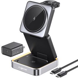 Зарядний пристрій 3-в-1 для Apple Watch та iPhone MagSafe, бездротовий, складний, для AirPods Pro/3/2, білий (сірий)