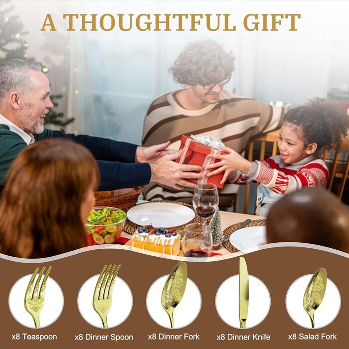 Набір столових приборів DRAGON RIOT на 6 осіб (30 предметів) з нержавіючої сталі, рожеве золото, елегантний набір ножів, виделок та ложок для дому, вечірки або ресторану