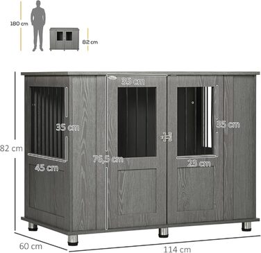 Клітка для собак PawHut - переноска для собак, хатня собача будка з замком, сірим кольором, 85 x 55 x 87 см (114 x 60 x 82 см)