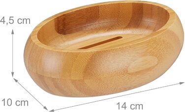Миска для мила Relaxdays з бамбука з піддоном, вологостійка, овальна, 4.5 x 14 x 10 см, натуральний бамбук