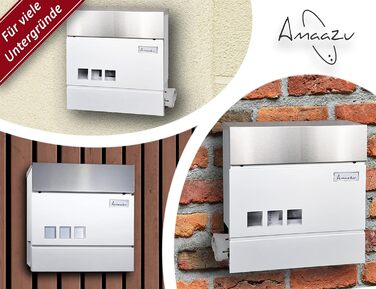 Поштовий ящик з нержавіючої сталі з оглядовим вікном та табличкою для імені, з відділенням для газет, замком (2 ключі), настінний, RAL 7016 (сірий), великий (XXL), білий