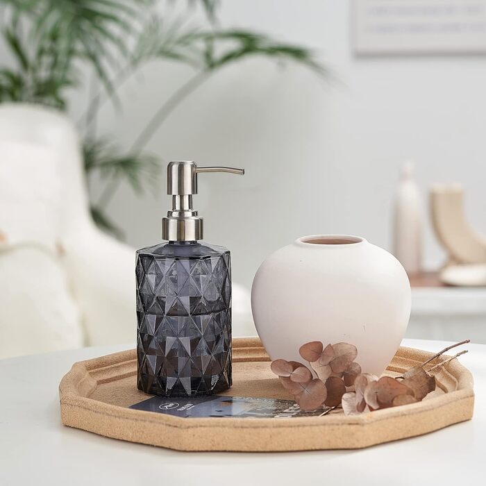 Дозатор для мила Ekirlin зі скла для кухні та ванної кімнати, 340 мл. З нержавіючою сталевою помпою, для мила, олій, шампуню. Колір: темно-сірий