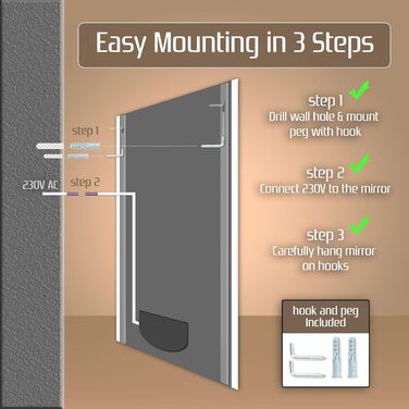 Дзеркало для ванної кімнати Venti 50x70 см з підсвічуванням, LED дзеркало для ванної кімнати, вертикальне, настінне