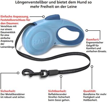 Шлейка для собак HATI Roeine з світловідбиваючим матеріалом, ергономічним дизайном та запатентованою застібкою. Підходить для великих собак (розмір ), блакитна, S
