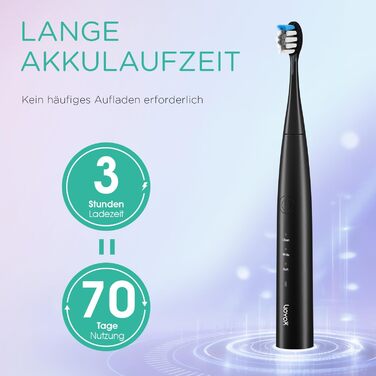 Електрична звукова зубна щітка Ultraschall ET110 (Чорна) - 41000 VPM, 70 днів роботи, 6 насадок, таймер, IPX7