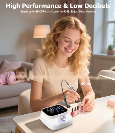 Електрична машинка для манікюру та педикюру 45000 RPM з LCD-дисплеєм та набором аксесуарів, професійний фрезер для гелевих нігтів, портативна електрична машинка для шліфування нігтів, золота