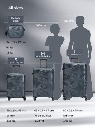 Легкий валіза-тележка з жорстким корпусом, 50 x 32 x 75 см, 103 літри, 3,63 кг, поліпропілен, TSA-замок, набір 3 шт. (темно-сірий металік)