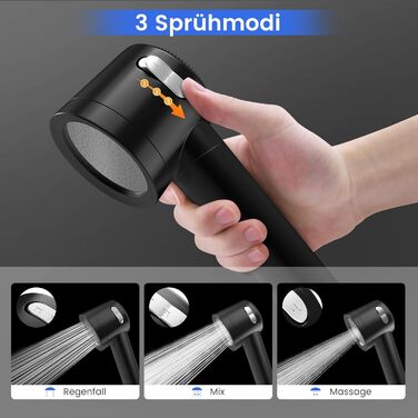 Showerhead with Filter MEKO High-Pressure Handheld Shower with 15-Layer Filter System, 1.5M Hose, 3 Spray Patterns, Water-Saving Showerhead for Removing Residual Chlorine, Hard Water, and Heavy Metals (Black)