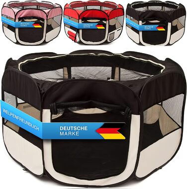 All Pets United Playpen - Large Pet Enclosure for Dogs, Cats, Rabbits & Small Animals - Indoor/Outdoor Use (Black & Beige)