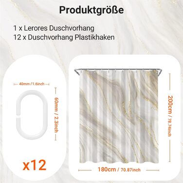 Штора для ванної кімнати 180x200 см з антигрибковим покриттям, водовідштовхувальна, поліестер, з кільцями (Phnom Penh Сірий мармур)