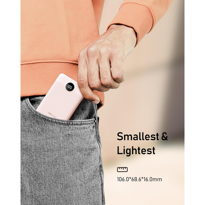 Powerbank VEEKTOMX 10000mAh з PD3.0 та QC3.0, 22,5W, Mini, USB-C, для iPhone/iPad/Samsung/Huawei/Xiaomi/OnePlus, білий/рожевий