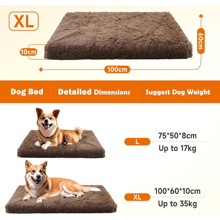 Лежанка для собак, м'яка, миюча, фланелева, середніх порід, верблюжий колір, 100x60x10 см